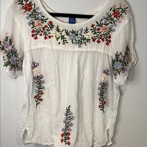 Raj White Blouse top Floral Embroidery sheer boho hippie festival fairy peasant